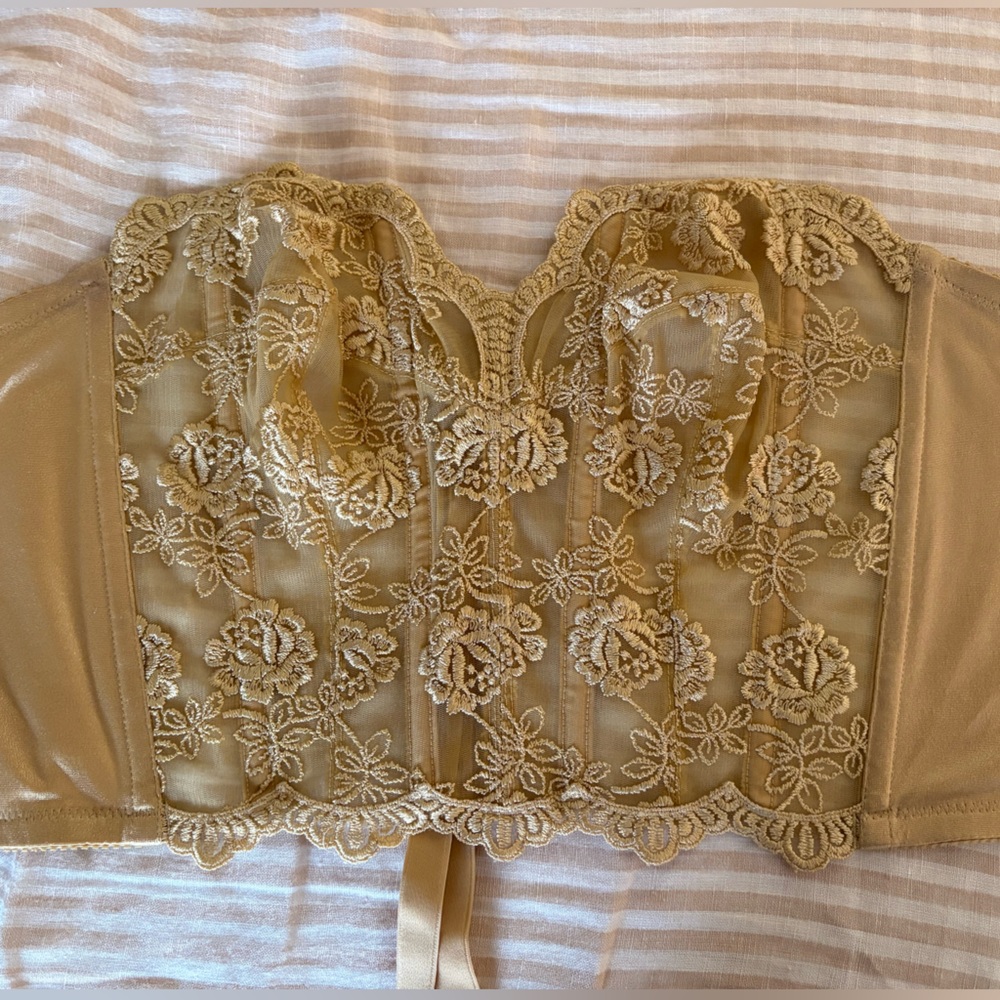 Vintage Gold Lace Mesh Embroidered Corset Top